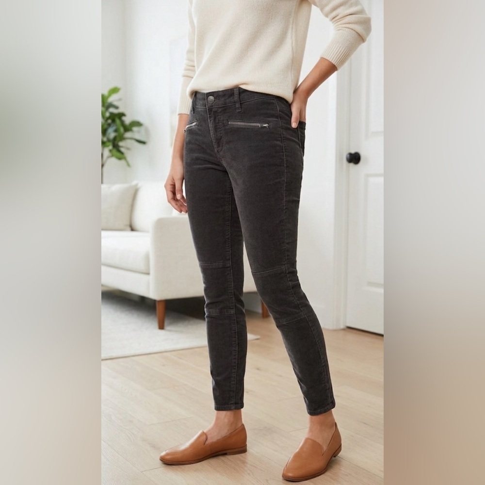 LOFT Women’s Gray Corduroy Modern Skinny Ankle Pants front zipper pockets NWT